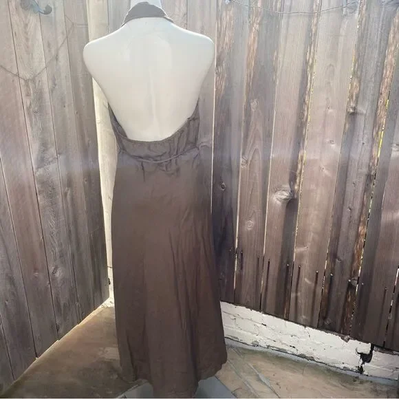 ZARA LINEN BLEND KHAKI HALTER NECK MIDI DRESS blogger's favorite size large